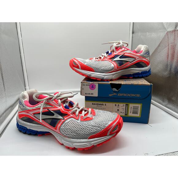 Brooks Ravenna 5 White Neon Pink Blue Running Walking Athletic Shoes Womens 9.5 - Picture 1 of 7